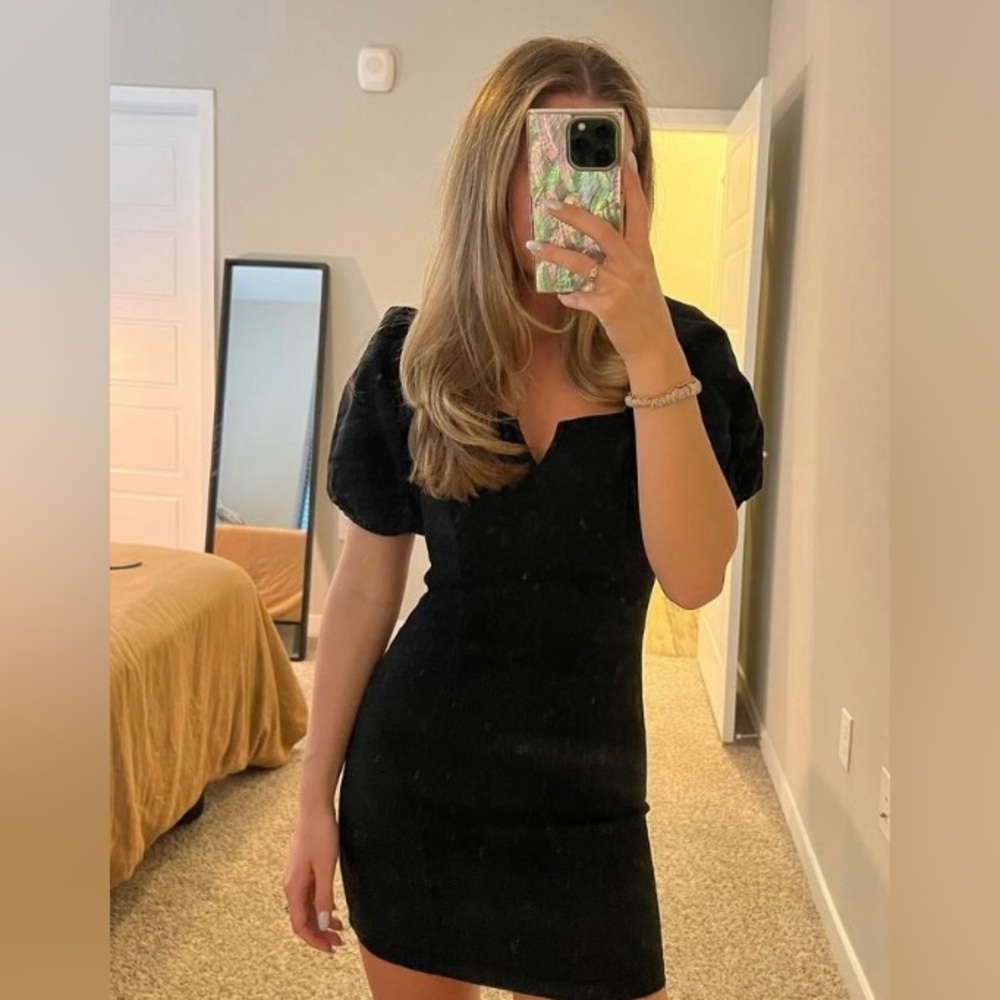 Black Puff Sleeve Denim By Jealous Tomato Dress